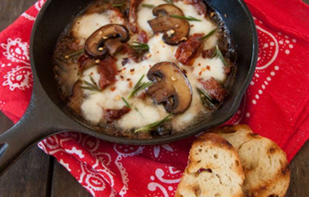 Melted Mozzarella Dutch Oven Dip With Mushrooms And Sun Dried Tomatoes