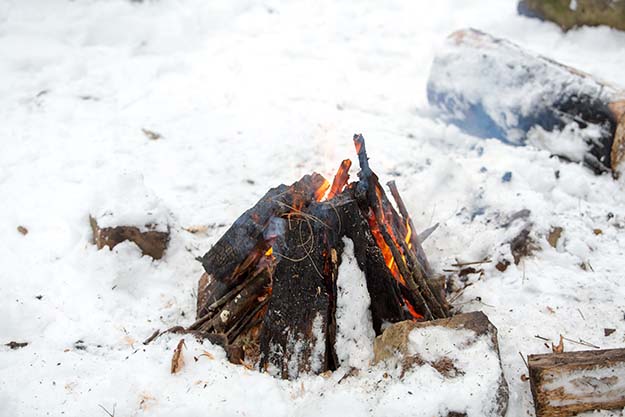 building a fire in winter
