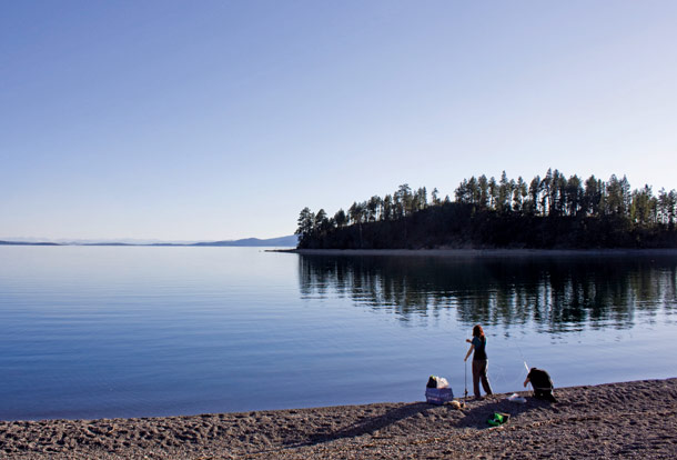 A pair of locals prepare to do some fishing along Flathead Lake at Yellow Bay State Park. Justin Franz | Flathead Beacon.