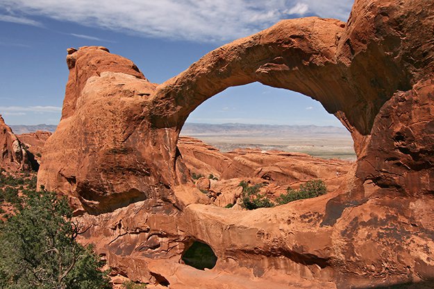 Double O Arch, one of the most famous attractions at Arches National Park in Moab, Utah