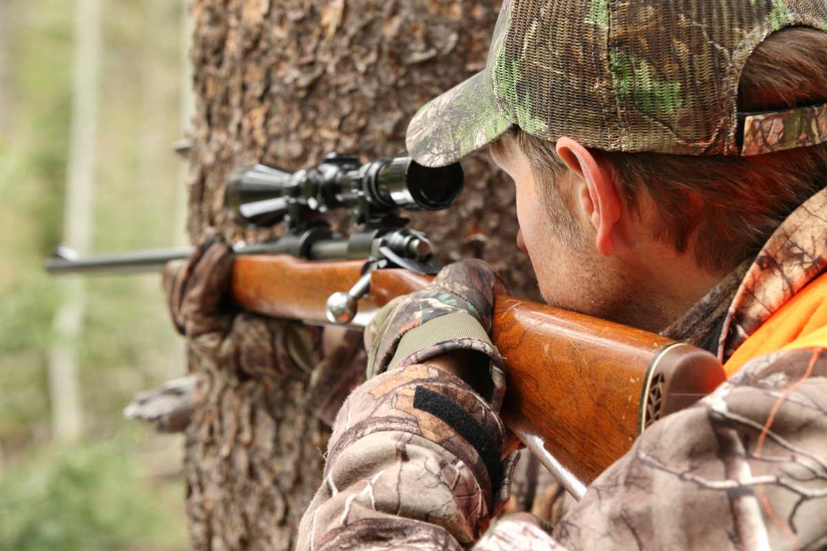 A hunter aiming rifle in forest | Your Road Map To Self Sufficiency 