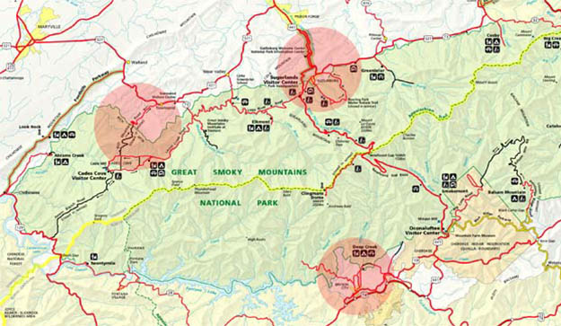 Communication might be a challenge on your Smoky Mountains camping. Via cellularmaps.com