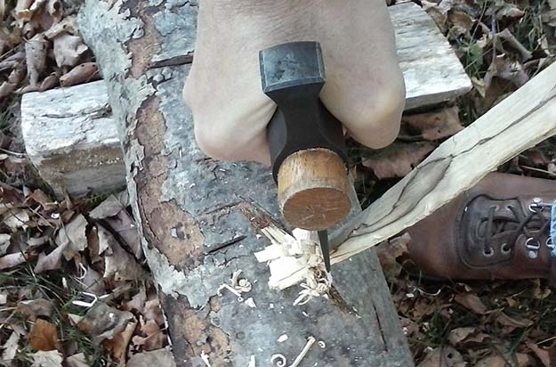 shaving wood with a tomahawk