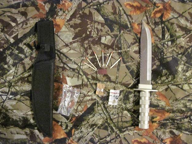 The HFT knife kit, including the survival gear hidden inside the handle.