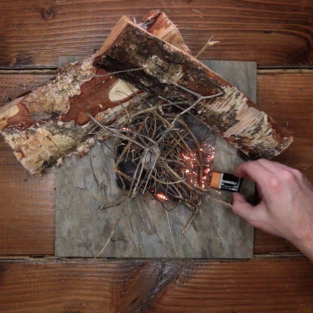How to Start a Fire With a Battery Step Five