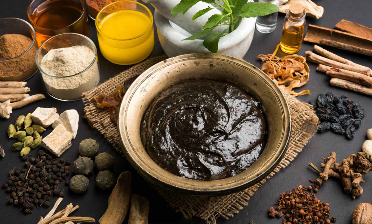 Natural Health Supplement Served in an Antique bowl with Ingredients | Ayurvedic Remedies for Better Health 