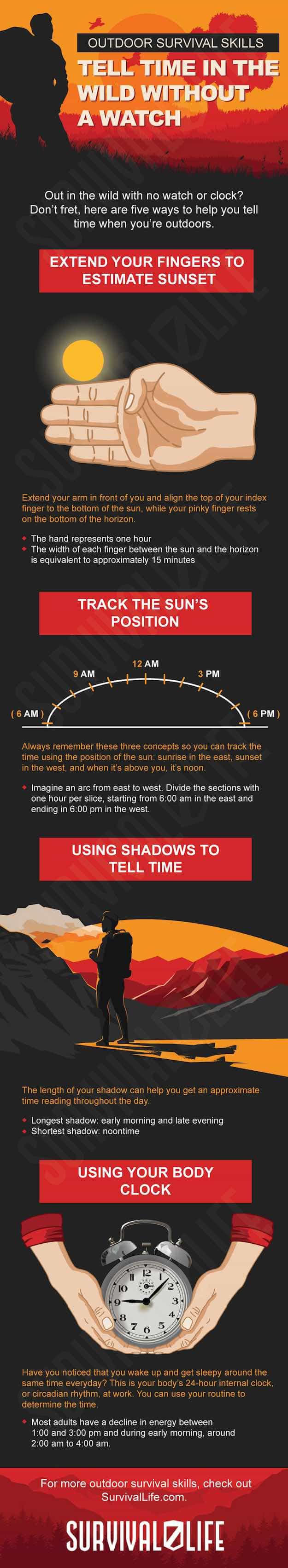 Infographic | Outdoor Survival Skills | Tell Time In The Wild Without A Watch