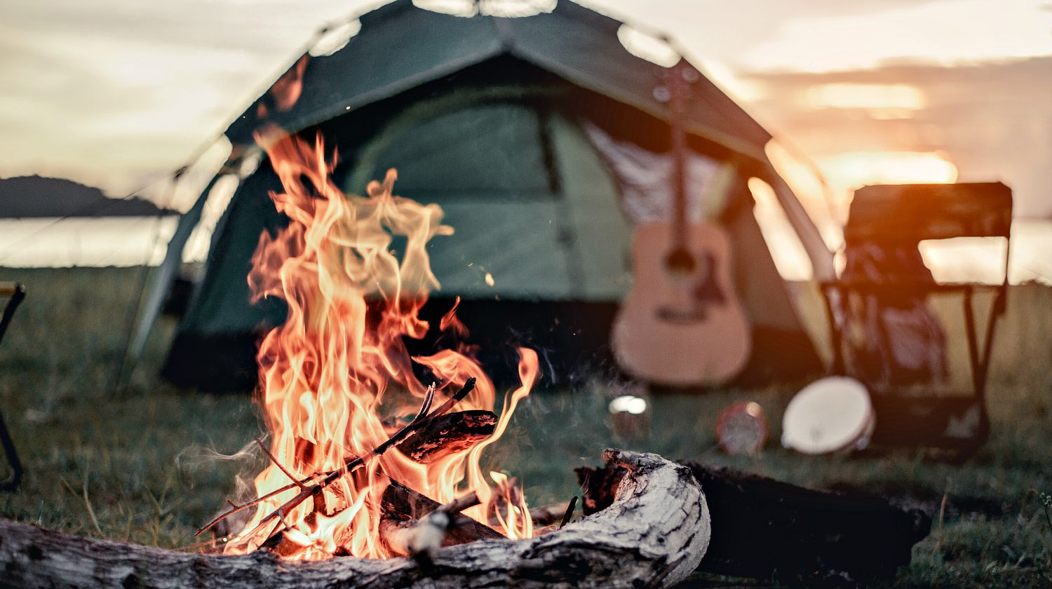 Campfire, tent, guitar, etc. at campsite | Unique Camping Tricks | Camp Like A Redneck | Featured