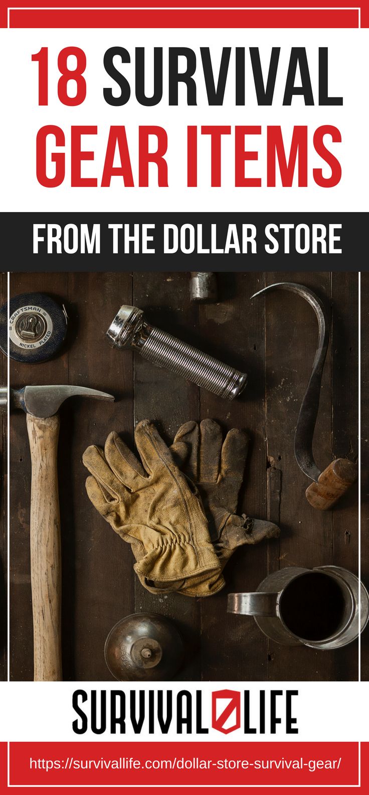 Pinterest Placard | 18 Survival Gear Items From The Dollar Store