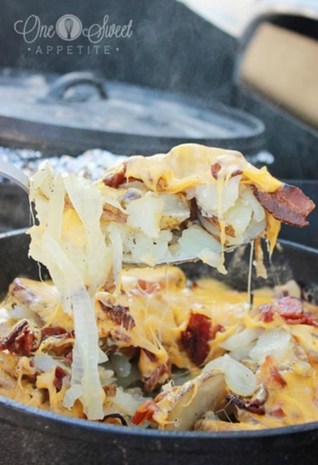 Cheesy Dutch Oven Potatoes | Savory Campfire Recipes For Delicious Meals Outdoors