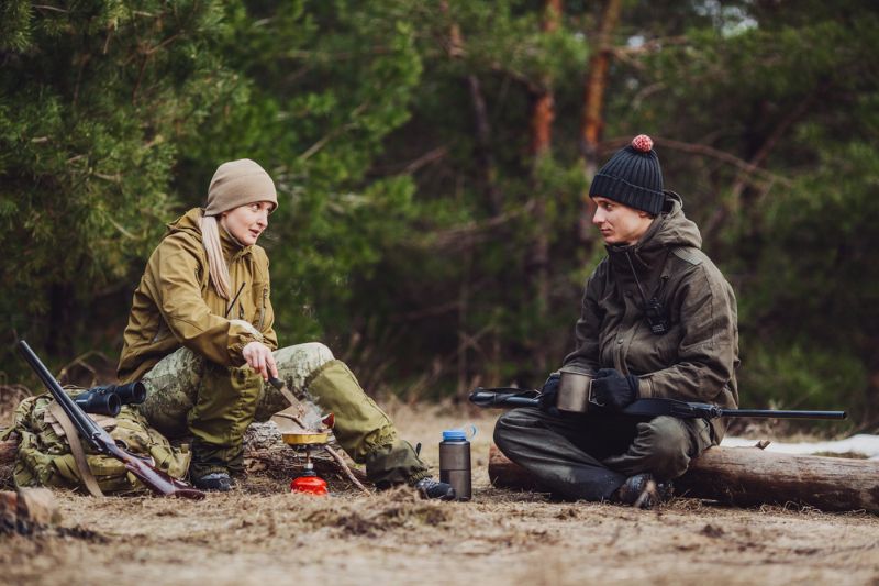 two hunters eating together forest bushcraft | Learn the Basics Together | Couples Defense