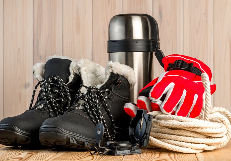 objects winter extreme trekking on wooden | winter cold survival kit