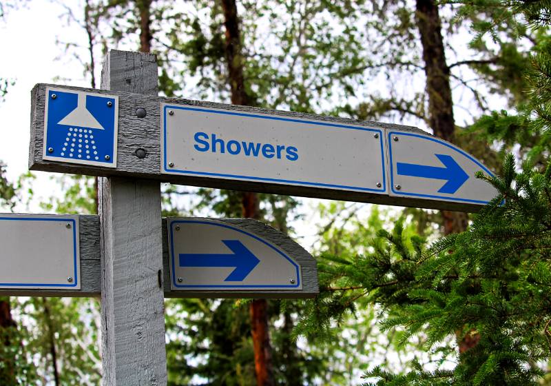 direction sign showers campground | living in a car by choice