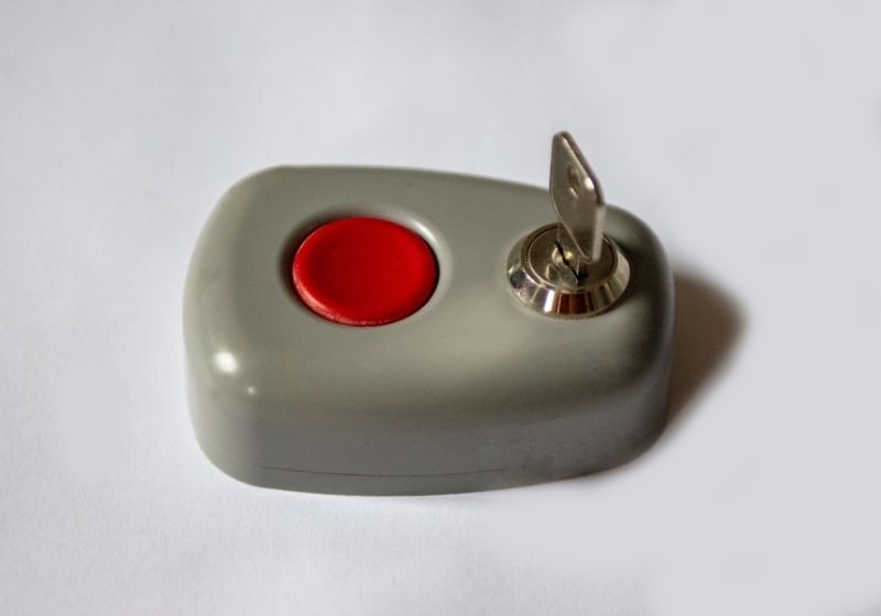 Red alarm button with a key Personal alarm SS