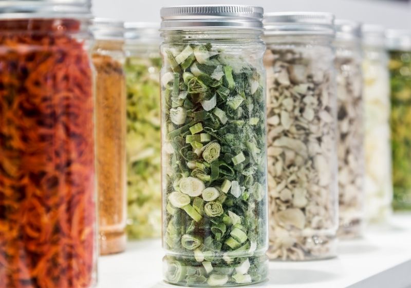 Freeze dried vegetables sliced in glass jars Foods to stock up on SS