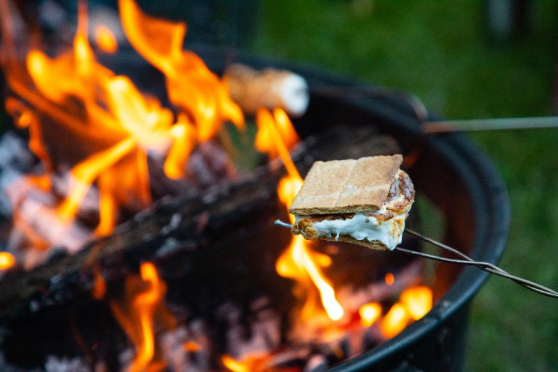 Cooking s’mores on a cool summer night in the mountains of northern Idaho-easy camping recipes