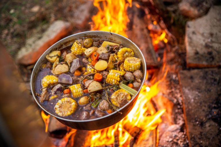 cooking over campfire stewed food Easy camping meals SS
