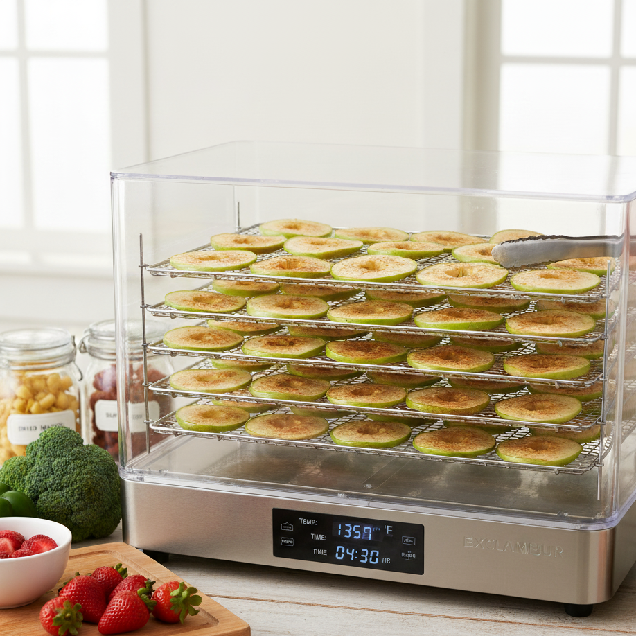 Dehydrating Sliced Granny Smith Apples in Excalibur good foods to dehydrate