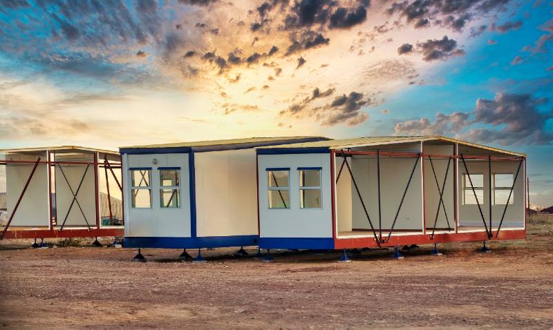 Prefabricated RVs at construction sites in Botswana prep items
