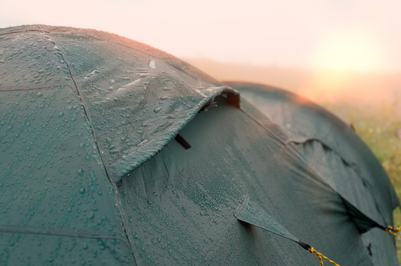 Tent with water drops-Camping In The Rain