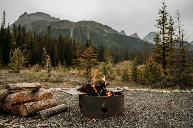 Bonfire in campsite in Banff National Park-finding a campsite