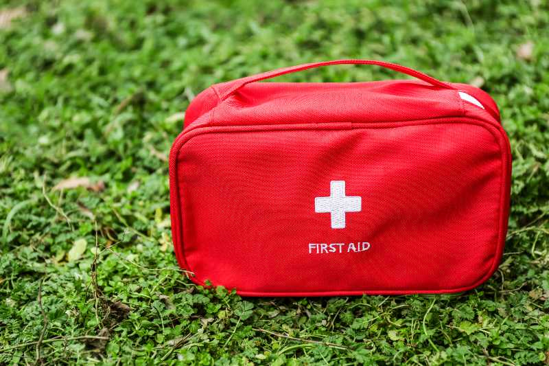 First aid kit on green grass outdoors - What to bring to a picnic