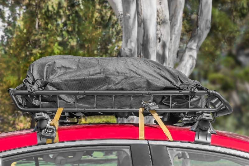 Black duffle bag on car roof rack-Truck Bed Storage
