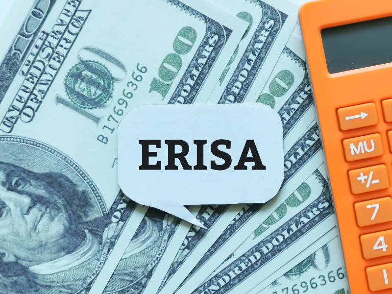 Phrase ERISA stand for employee retirement income security act written on bubble speech-Survival Economic Collapse