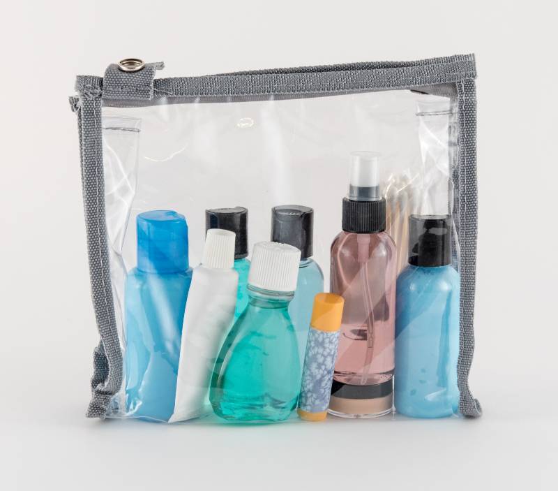 Travel Toiletries in Clear Plastic Bag-safety camping tips