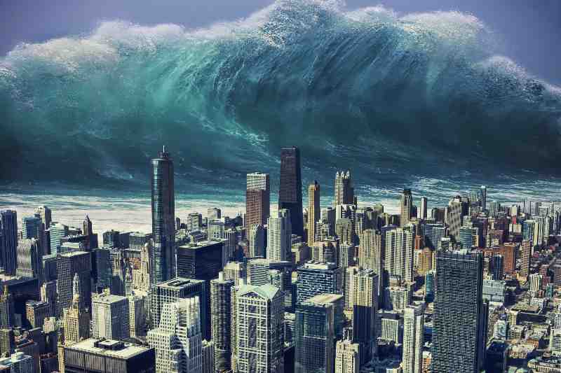Photo manipulation about a tsunami going to hit a big city | How to Survive a Tsunami Survival Strategy | Survival Strategies