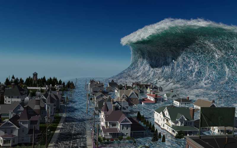 Tsunami wave apocalyptic water view urban flood Storm | Don't focus on Extinction-Level Events.
