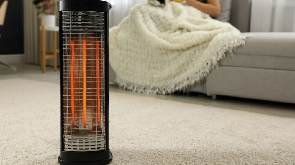 Woman with cat at home, focus on electric halogen heater | Non-Electric heater | Featured