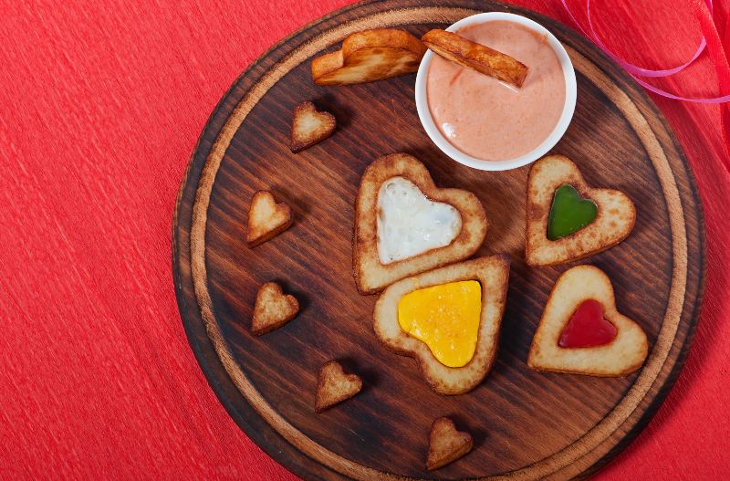 French Fries and Fresh Vegetables Chopped in the Shape of a Heart | Valentines Day Camping