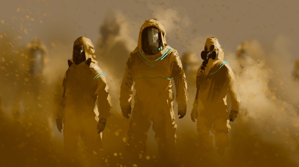 men in protective suit,outbreak concept,illustration painting | Will Society Collapse | Society Collapse 2040