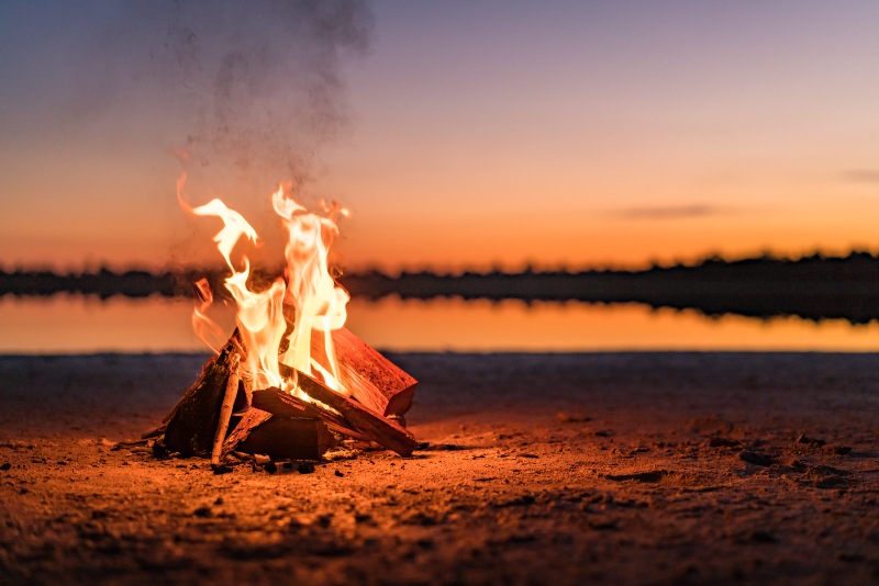 Small Campfire with Gentle Flames beside a Lake | Valentines Day Camping