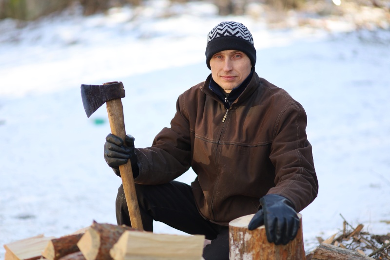 Lumberjack with an Ax and Firewood in Winter | Coppicing Trees for Firewood