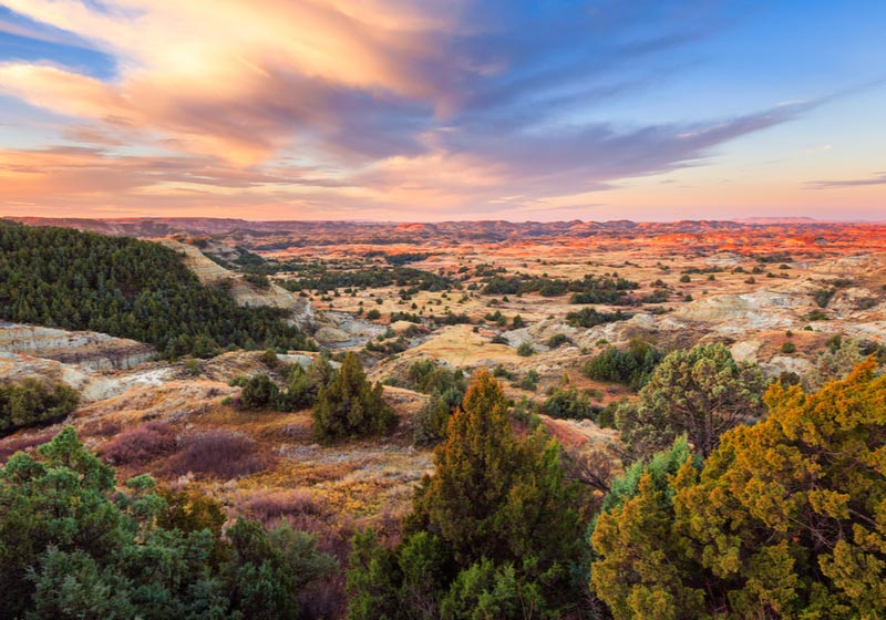 Sunrise over Theodore Roosevelt National Park North Dakota what states will survive the zombie apocalypse 751767370 ss