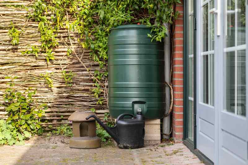 A green rain barrel to collect rainwater and reusing it | Store water