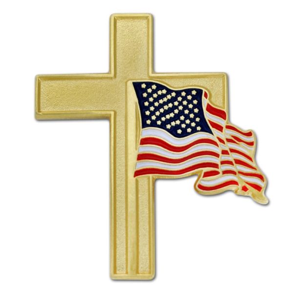 American Flag Gold Cross Christ Patriotic Enamel