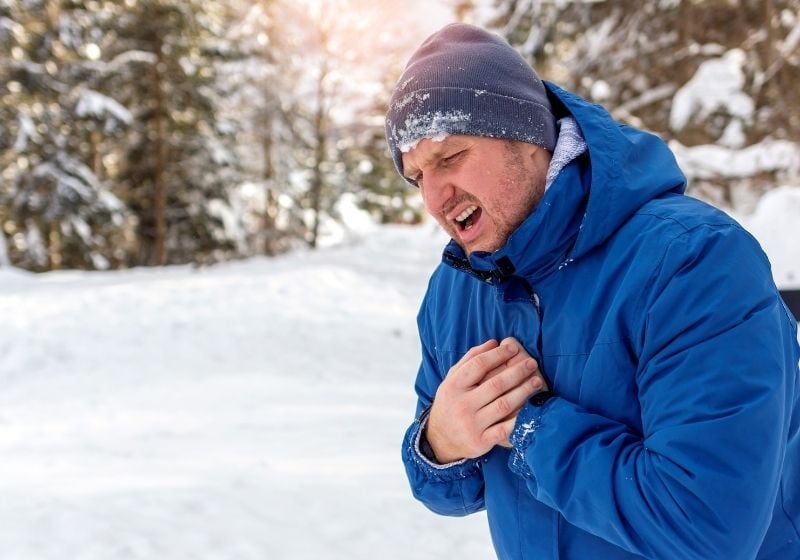 Man with chest pain suffering from heart attack First aid guide SS 1