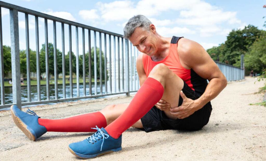 closeup mature man sprain thigh muscle lavender oil uses ss 1