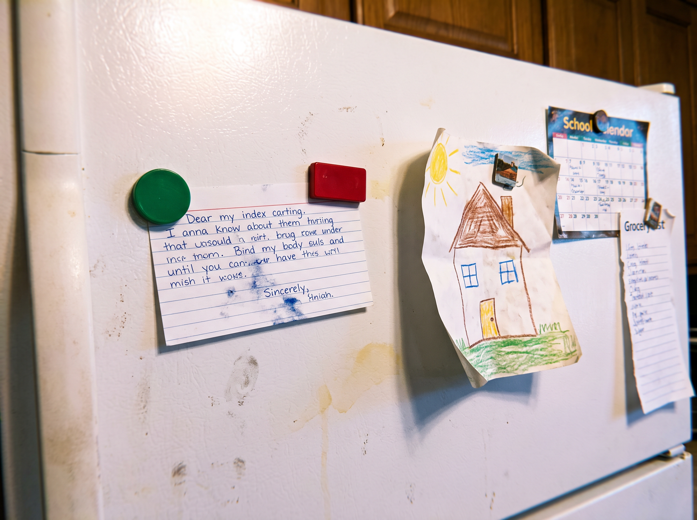Home Security That Works Without Power or WiFi Family emergency plan and code word written on an index card on the fridge
