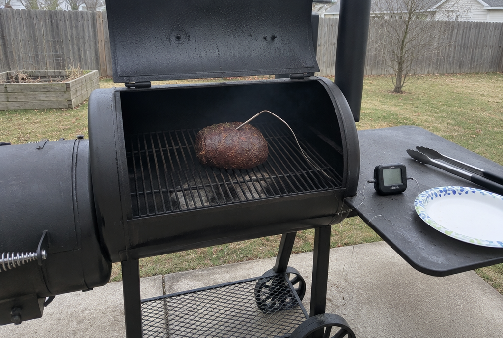 Old-Timer Meat Preservation Advice: Which Half Still Holds Up, and Which Half Can Make You Sick Venison roast on a backyard smoker with a probe thermometer inserted