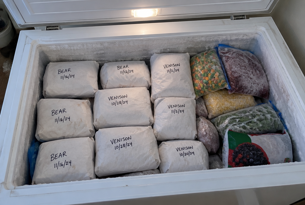 Old-Timer Meat Preservation Advice: Which Half Still Holds Up, and Which Half Can Make You Sick Wrapped bear and venison packages in a home chest freezer