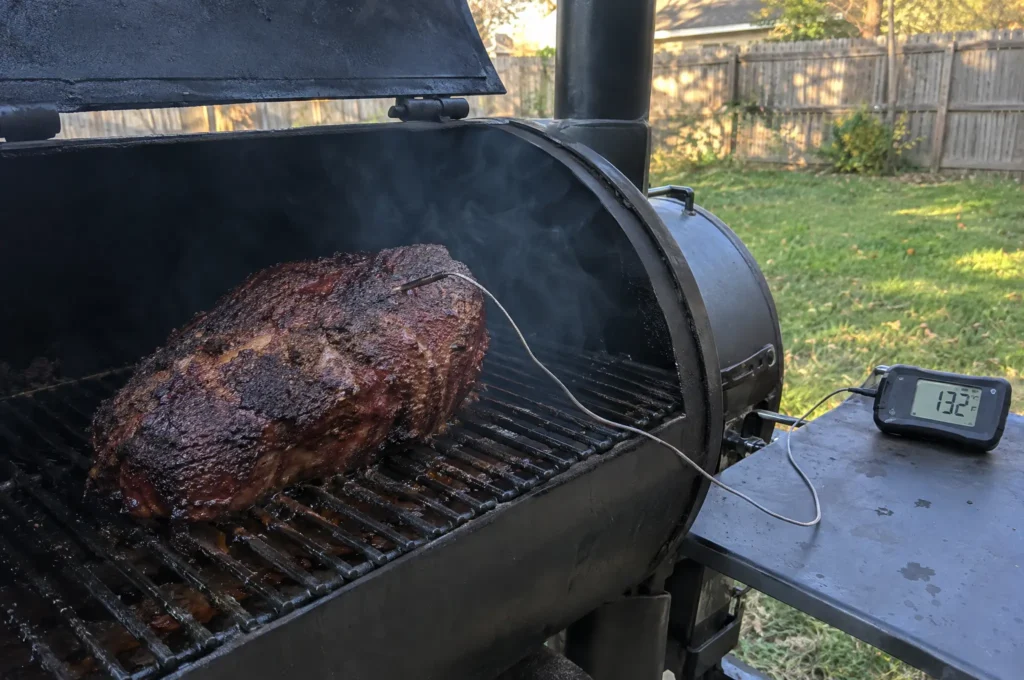 Old-Timer Meat Preservation Advice: Which Half Still Holds Up, and Which Half Can Make You Sick Smoked venison roast with a dark bark on a backyard smoker, probe thermometer inserted