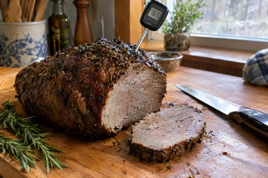 Old-Timer Meat Preservation Advice: Which Half Still Holds Up, and Which Half Can Make You Sick Wild game roast cooked through, with a probe thermometer reading 165°F